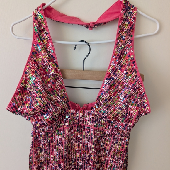 X By NBD Womens Medium NWT Halter Pink Sequin Mini Dress Cocktail Party Glam - Picture 4 of 8